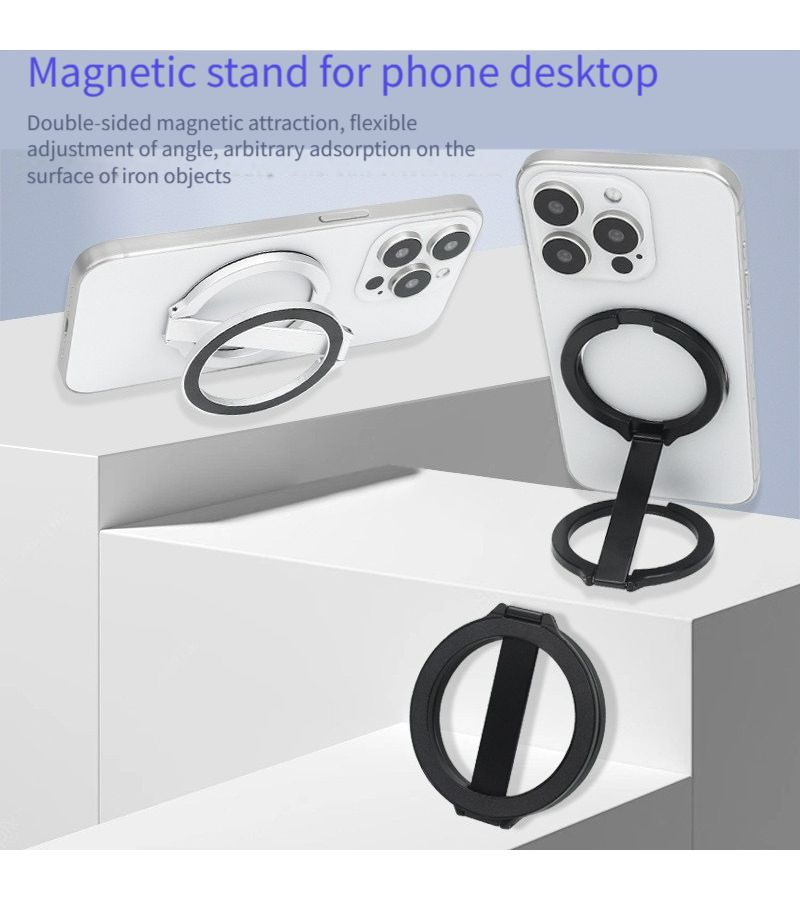 Black Foldable Double Sided Magnetic Phone Holder with 2 Magnets - Image 1