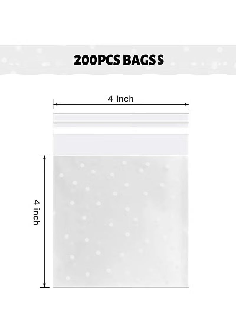 YOUGE 200-Piece DIY Self Adhesive Plastic Transparent Candy Cookie Gift Bag, Reclosable White Polka Dot Self Sealing Packaging Bags, Chocolate Small Treat Party Birthday Wedding - Image 3
