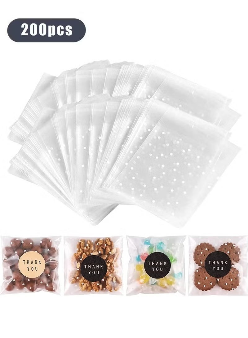 YOUGE 200-Piece DIY Self Adhesive Plastic Transparent Candy Cookie Gift Bag, Reclosable White Polka Dot Self Sealing Packaging Bags, Chocolate Small Treat Party Birthday Wedding - Image 1