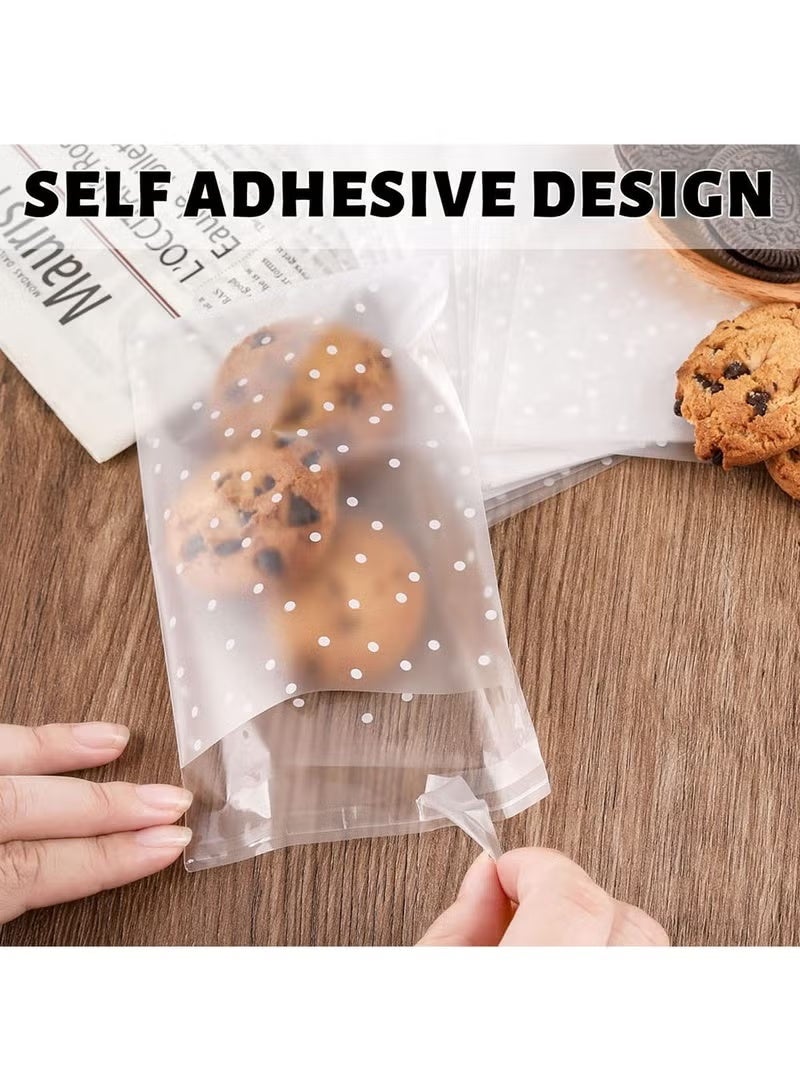 YOUGE 200-Piece DIY Self Adhesive Plastic Transparent Candy Cookie Gift Bag, Reclosable White Polka Dot Self Sealing Packaging Bags, Chocolate Small Treat Party Birthday Wedding - Image 4