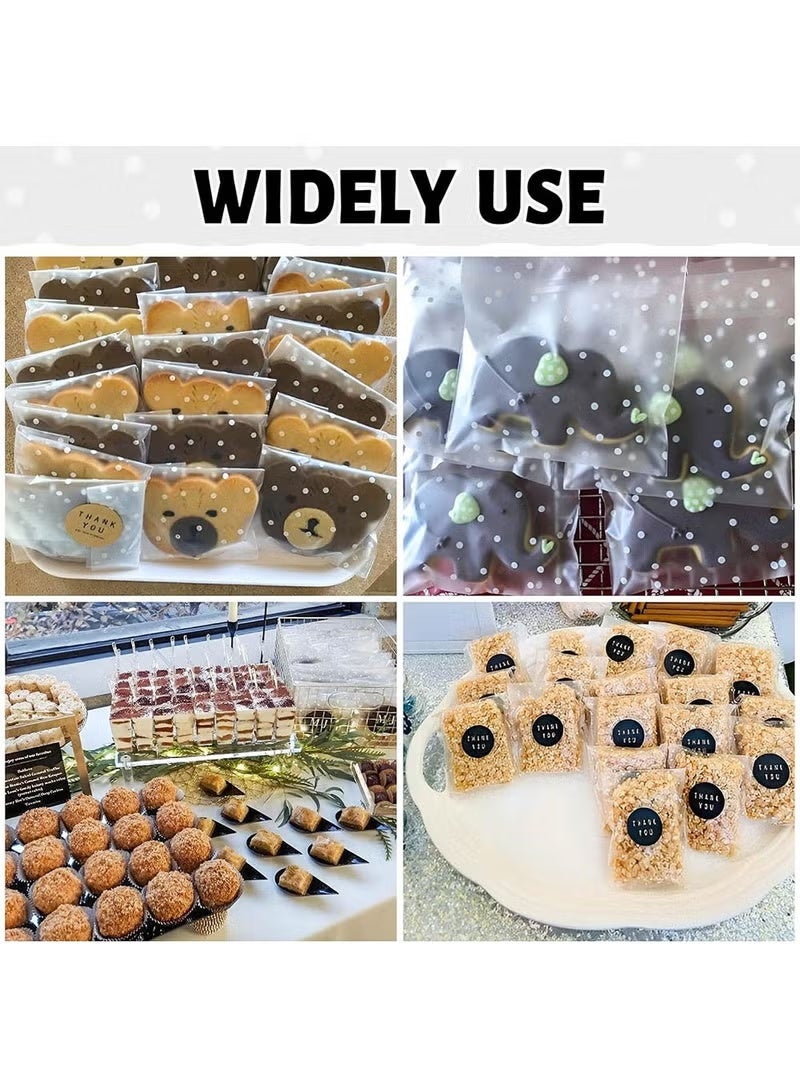 YOUGE 200-Piece DIY Self Adhesive Plastic Transparent Candy Cookie Gift Bag, Reclosable White Polka Dot Self Sealing Packaging Bags, Chocolate Small Treat Party Birthday Wedding - Image 5