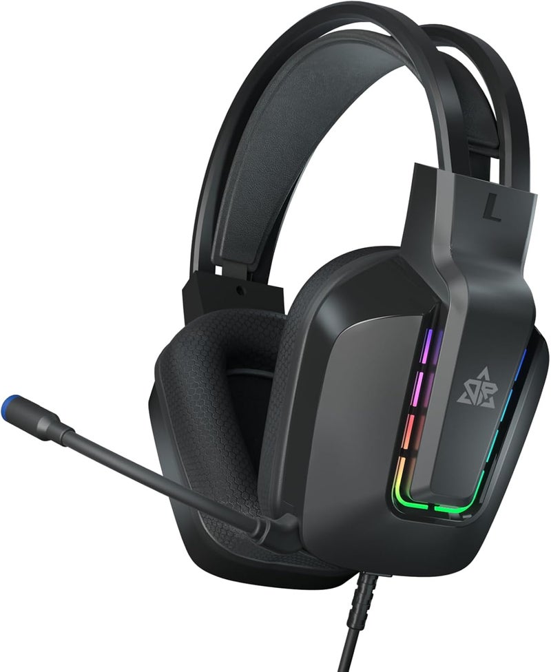 OMIRE Wired Gaming Headset,لعبة سماعات,Gaming Headphones Noise Cancelling Mic,50MM Drivers,3.5mm Audio Cable,Memory Foam Earmuff Cushion,USB-RGB Cable,Compatible with PC,Xbox,PS5,Switch,Phone-Black - Image 1