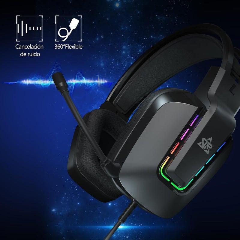 OMIRE Wired Gaming Headset,لعبة سماعات,Gaming Headphones Noise Cancelling Mic,50MM Drivers,3.5mm Audio Cable,Memory Foam Earmuff Cushion,USB-RGB Cable,Compatible with PC,Xbox,PS5,Switch,Phone-Black - Image 3
