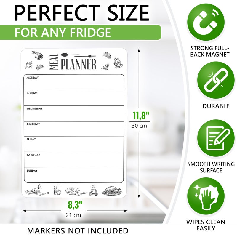 JUZARI Dry Erase Magnetic Meal Planner for Refrigerator A4 (8.5x12 inch) - Magnet Weekly Menu Board for Fridge - Magnetic Menu White Board - Fridge Meal Planner Magnet - Dinner Meal Planner Dry Erase Board - Image 2