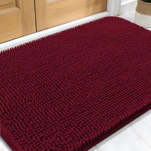 OLANLY Dog Door Mat for Muddy Paws 30x20 Absorbs Moisture and Dirt Absorbent NonSlip Washable Doormat Quick Dry Chenille Mud Mat for Dogs Entry Indoor Entryway Carpet for Inside Floor Burgundy - Image 1