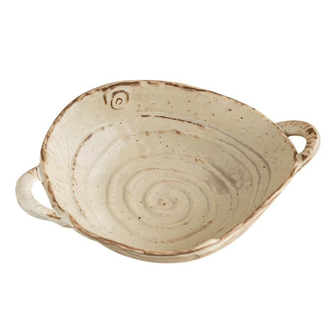 FreeForm Edge Small Ceramic Bowl with Handles Retro Distressed Style Glazed for Fruit BowlSalad BowlTable Centerpiece Decor
