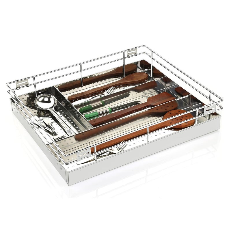 LANDWOOD Landwood set of 3 stainless steel modular kitchen basket with channel and cabinet storage drawer and accessories 19X20 INCH  - Image 4