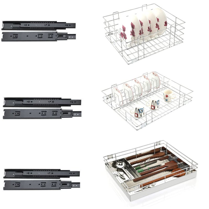 LANDWOOD Landwood set of 3 stainless steel modular kitchen basket with channel and cabinet storage drawer and accessories 19X20 INCH  - Image 1