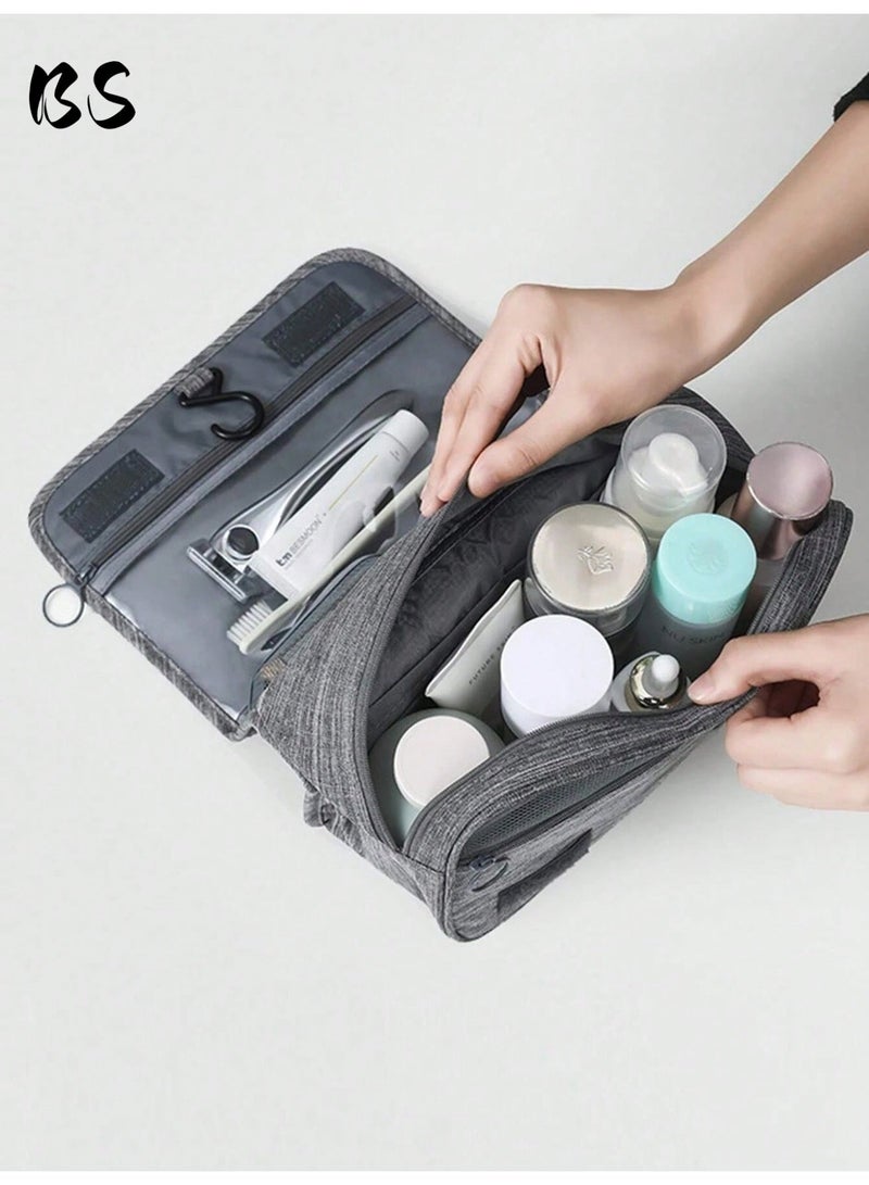 بي إس حقيبة أدوات الزينة للسفر مع خطاف تعليق، حقيبة مكياج متعددة الوظائف مقاومة للماء لأدوات الزينة، حقيبة مستحضرات تجميل محمولة لتنظيم السفر للنساء والرجال (رمادي) - Image 5
