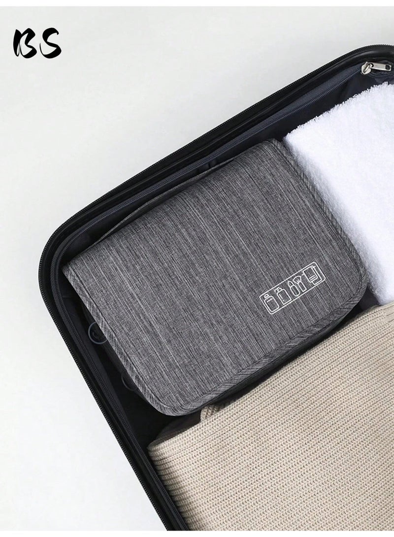 بي إس حقيبة أدوات الزينة للسفر مع خطاف تعليق، حقيبة مكياج متعددة الوظائف مقاومة للماء لأدوات الزينة، حقيبة مستحضرات تجميل محمولة لتنظيم السفر للنساء والرجال (رمادي) - Image 4