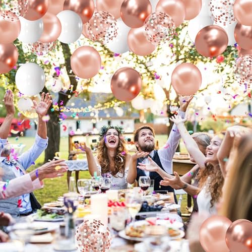 Zesliwy Rose Gold Confetti Balloons, 50 Pack 12 inch White and Rose Gold Latex Balloons with 33 Feet Rose Gold Ribbon for Birthday Party Wedding Graduation Bridal Shower Decorations.… - Image 5