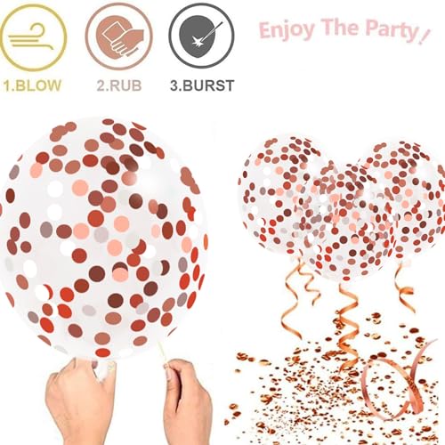 Zesliwy Rose Gold Confetti Balloons, 50 Pack 12 inch White and Rose Gold Latex Balloons with 33 Feet Rose Gold Ribbon for Birthday Party Wedding Graduation Bridal Shower Decorations.… - Image 4