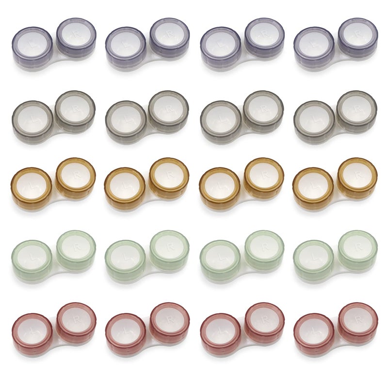 Modixun 20 Pack Clear Contact Lens Case 5 Colors LeakProof Bulk Cases Compact Eye Contact Holder with LR Mark Style A