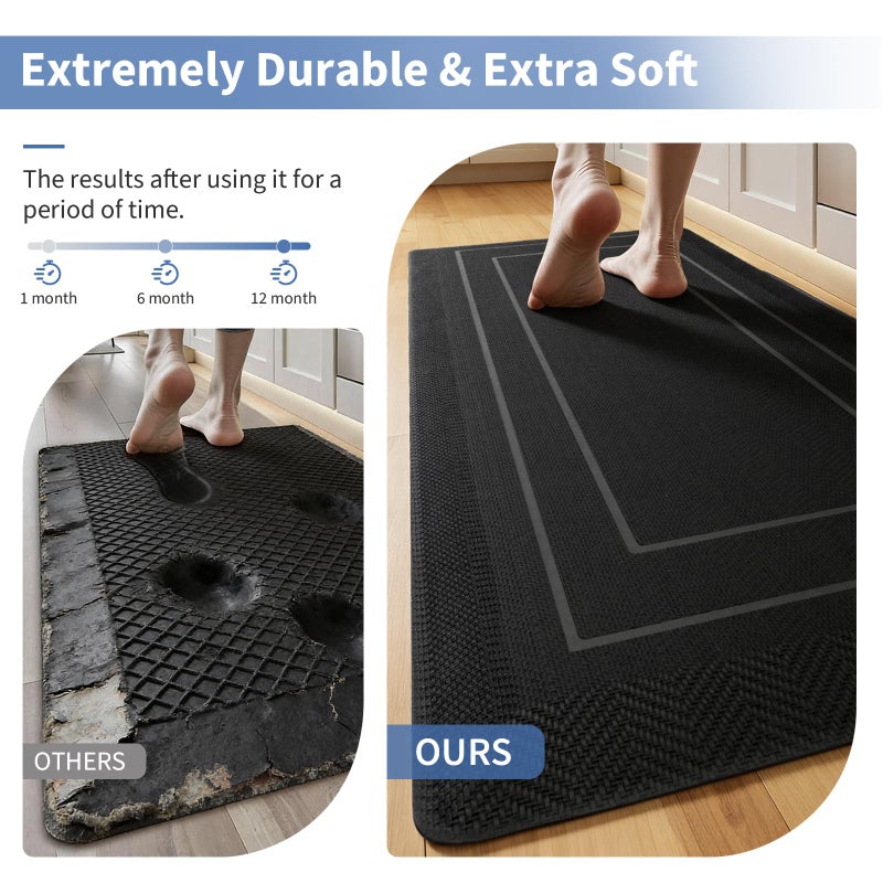 UKISS 9/10"" Extra Thick Cushioned Anti Fatigue Kitchen Mat, Waterproof High Density Foam Standing Desk Mat, Non-Slip Ergonomic Comfort Mat for Kitchen, Office,Workstation Black (Black, 20" X 48") - Image 3
