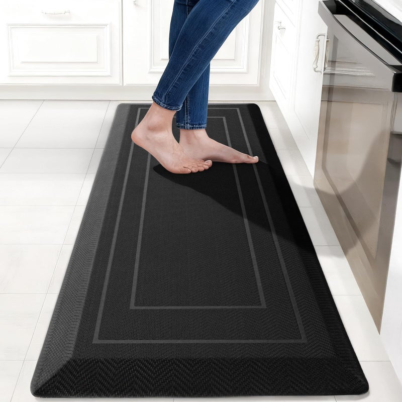 UKISS 9/10"" Extra Thick Cushioned Anti Fatigue Kitchen Mat, Waterproof High Density Foam Standing Desk Mat, Non-Slip Ergonomic Comfort Mat for Kitchen, Office,Workstation Black (Black, 20" X 48") - Image 1