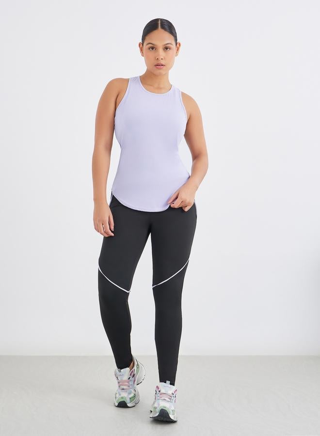Styli Textured Racerback Tank with Sports Bra and Contrast Stitch Detail Leggings Set - Image 2