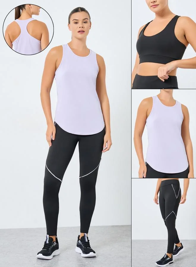 ستايلي اكتيف طقم ليجنز بتفاصيل خياطة متباينة مع حمالة صدر رياضية وتوب سباق بنسيج ستايلي