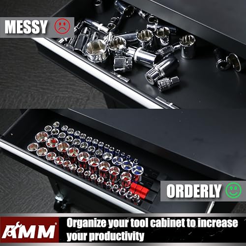 AMM 9-Piece Socket Organizer, 1/2 inch, 3/8 inch and 1/4 inch Drive ABS Tools-Socket Holder,Heavy Duty Socket Racks, Premium Quality Socket Clip Rail Holder,The best tool trays in the garage - Image 5