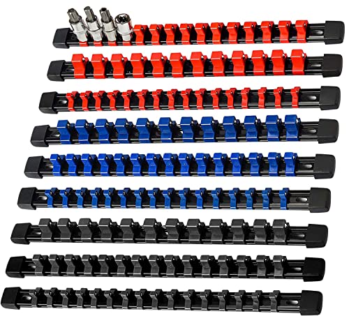 AMM 9-Piece Socket Organizer, 1/2 inch, 3/8 inch and 1/4 inch Drive ABS Tools-Socket Holder,Heavy Duty Socket Racks, Premium Quality Socket Clip Rail Holder,The best tool trays in the garage - Image 1