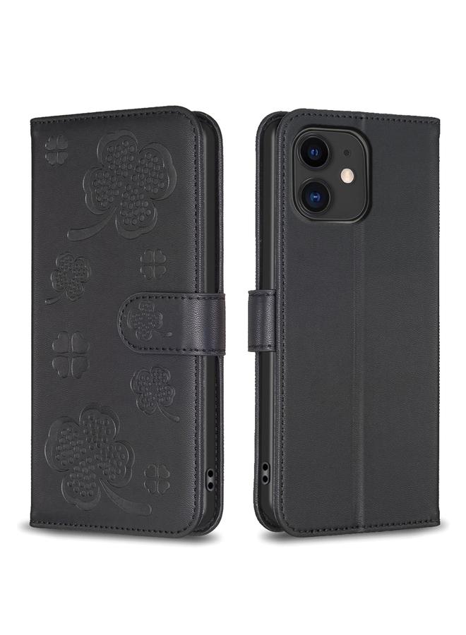 زبون جراب لهاتف iPhone 11 مصنوع من الجلد المنقوش بأربع أوراق - Image 1