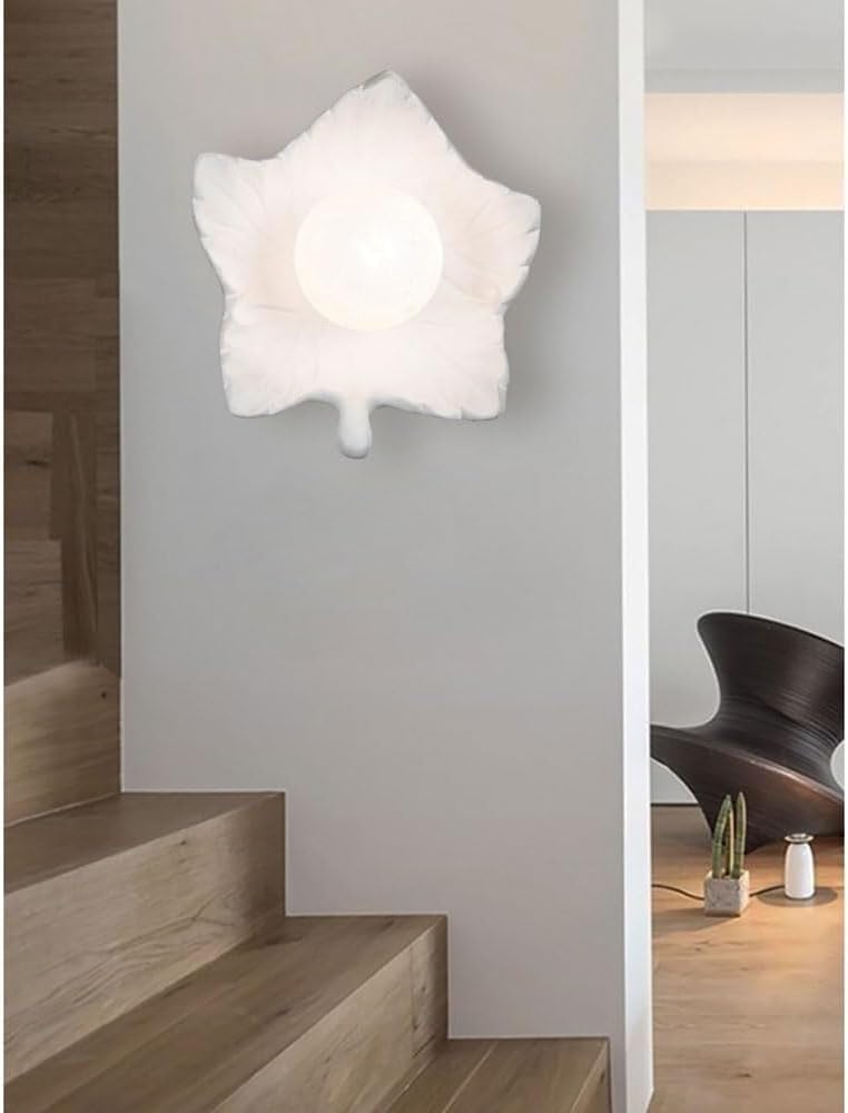 8.2 Inches Creative Maple Leaf Wall Lamp, G9 Frosted OrbTextured Resin Finish Wall Sconce, Hardwired Indoor Decorative Fixture, for Living Room, Bedroom, Hallway, Foyer(White) - Image 2