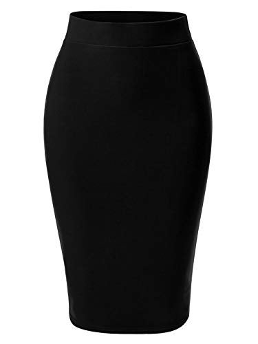 MixMatchy Women's Casual Classic Bodycon Pencil Skirt Black L - Image 1