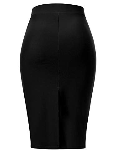 MixMatchy Women's Casual Classic Bodycon Pencil Skirt Black L - Image 3