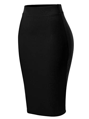 MixMatchy Women's Casual Classic Bodycon Pencil Skirt Black L - Image 2