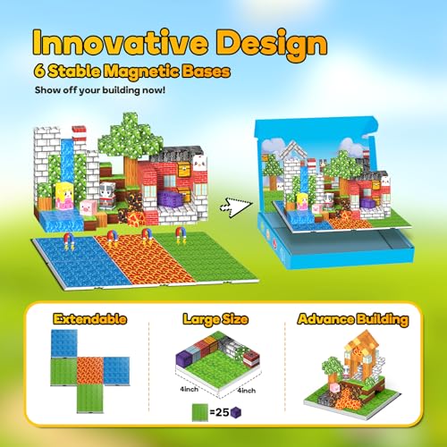Windidi 150PCS Magnetic Building Blocks 6 Big Magnetic Base Building STEM Toys Magnet Cube Game for Kids Build Mine Castle Volcano World for Boys Girls Age 35 48 812 Sensory Outdoor Travel Toys Gifts - Image 5