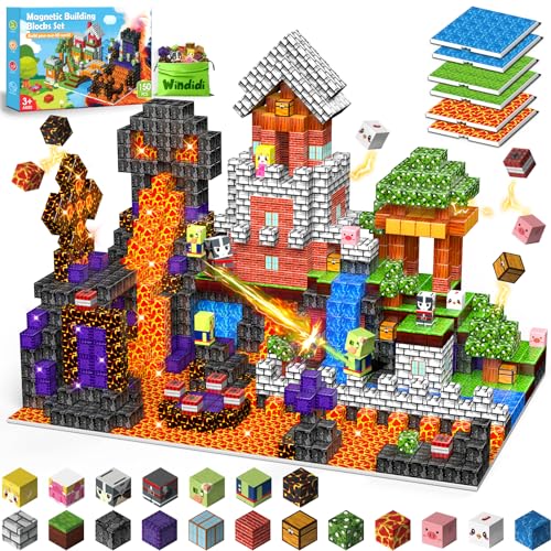 Windidi 150PCS Magnetic Building Blocks 6 Big Magnetic Base Building STEM Toys Magnet Cube Game for Kids Build Mine Castle Volcano World for Boys Girls Age 35 48 812 Sensory Outdoor Travel Toys Gifts - Image 1