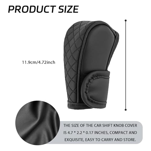 HHZL Car Shift Handle Transmission Knob Cover Accessories, Eco-Leather Car Shift Cover, Center Console Magic Tape Gear Lever Protector Universal for Most Cars(Black) - Image 2