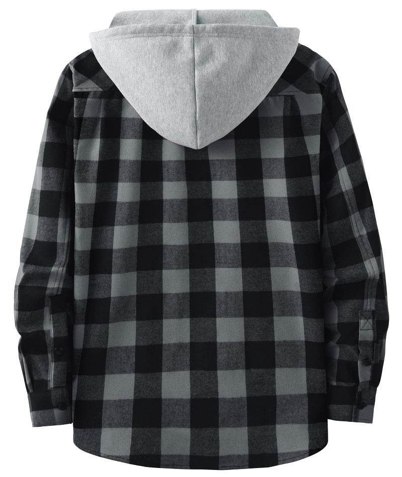 ZITY 3 Pack Men's Flannel Hoodie Shirts Long Sleeve Casual Vintage Button Down Plaid Shirt Jacket with Pocket Deepbluebeige Navy White Medium - Image 2