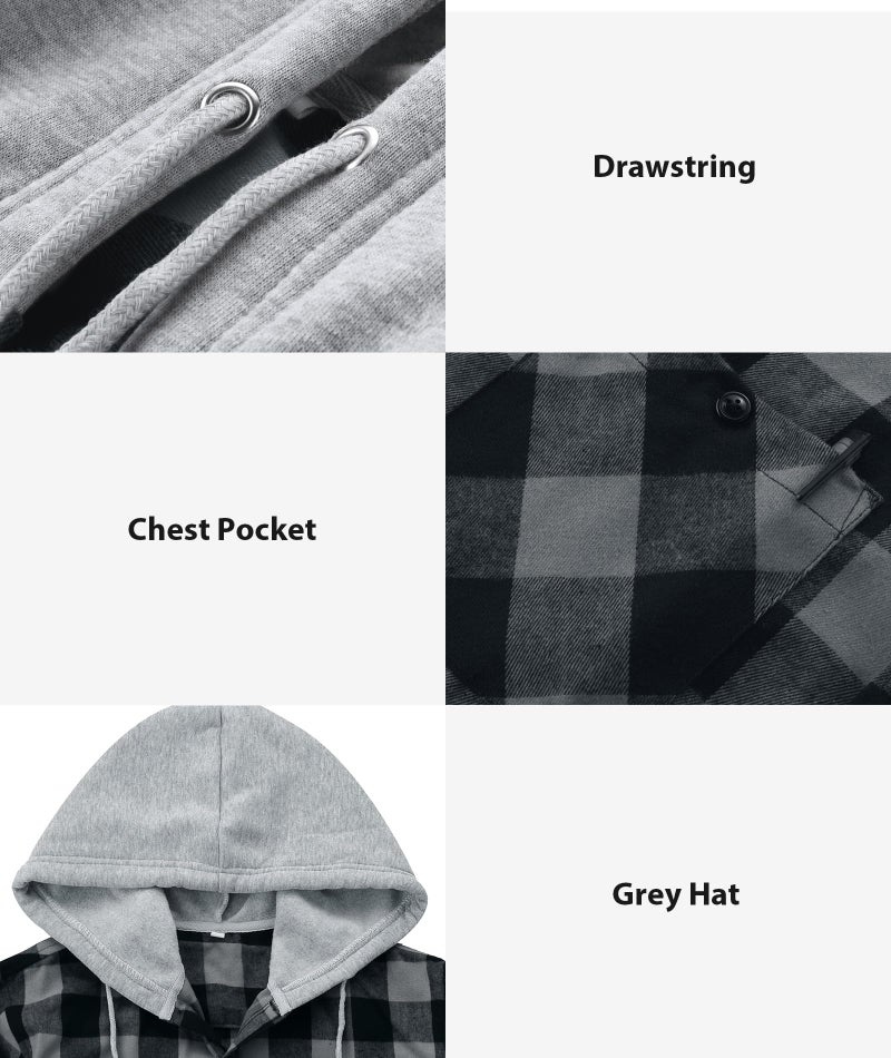 ZITY 3 Pack Men's Flannel Hoodie Shirts Long Sleeve Casual Vintage Button Down Plaid Shirt Jacket with Pocket Deepbluebeige Navy White Medium - Image 3