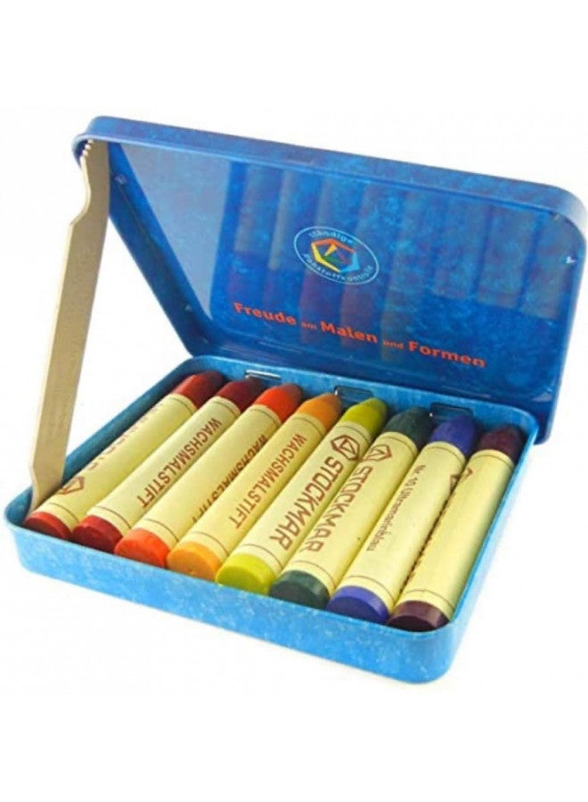 Stockmar Beeswax Stick Crayons in Storage Tin, Set of 8 Colors, Waldorf Assortment - Image 1