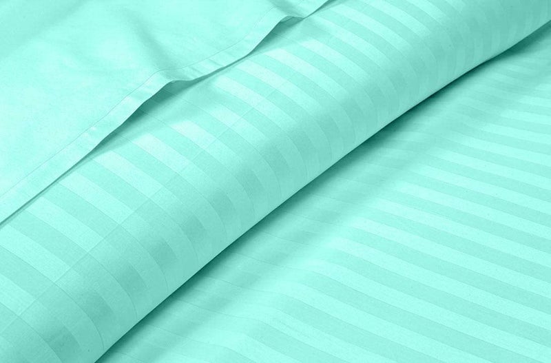 Fablicious Glace Cotton Satin Striped Plain Bedsheet for Double Bed with 2 Pillow Covers (Aqua, 90x100) - Image 2