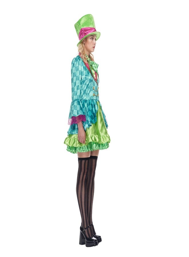 EraSpooky Adult Women Hatter Costume Mad Tea Party Halloween Cosplay with Bowtie Top Hat - Image 5