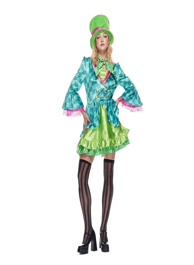 EraSpooky Adult Women Hatter Costume Mad Tea Party Halloween Cosplay with Bowtie Top Hat - Image 4
