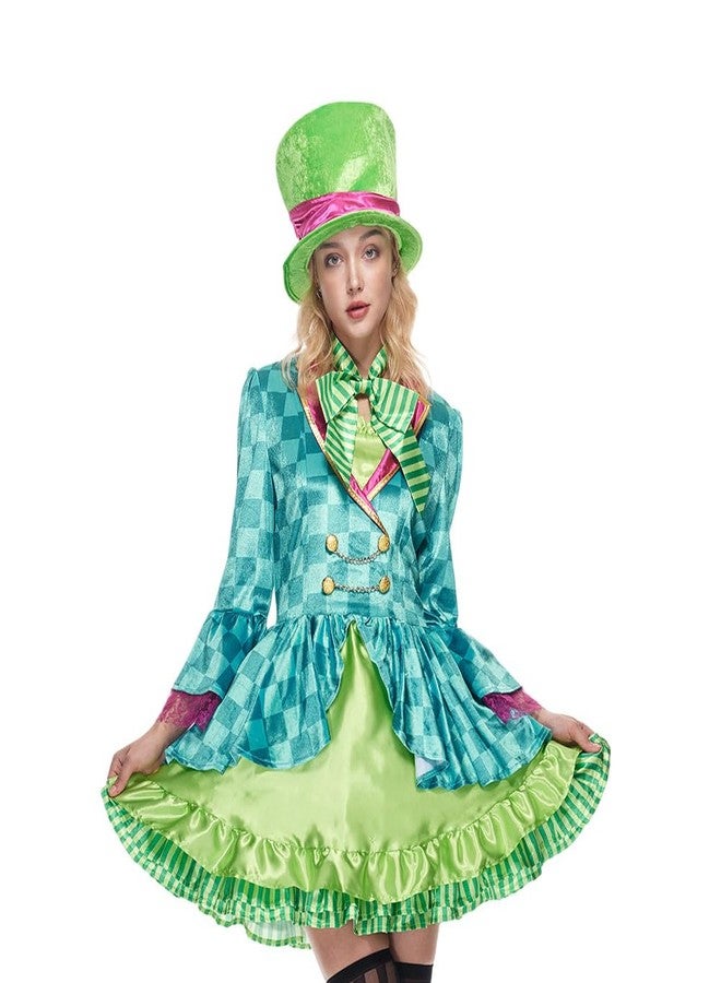 EraSpooky Adult Women Hatter Costume Mad Tea Party Halloween Cosplay with Bowtie Top Hat - Image 1