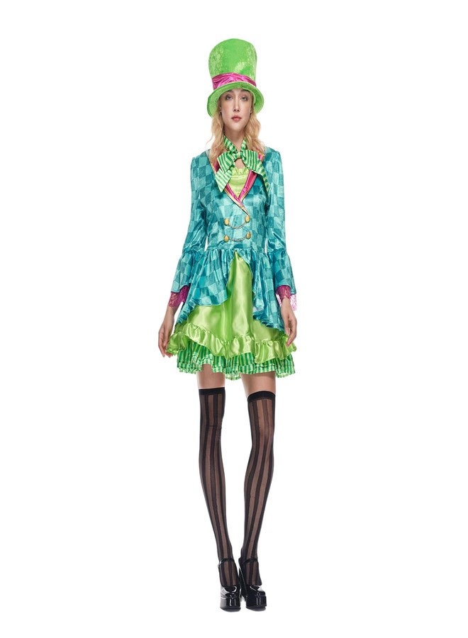 EraSpooky Adult Women Hatter Costume Mad Tea Party Halloween Cosplay with Bowtie Top Hat - Image 3