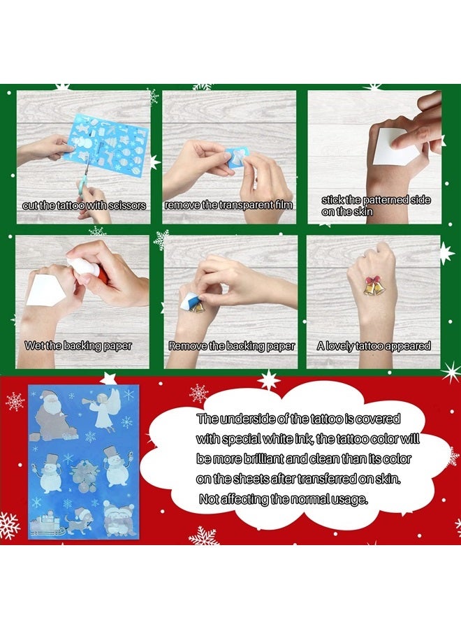 Partywind Glow Christmas Party Decorations, Luminous Christmas Temporary Tattoos for Kids Stocking Stuffers, Xmas Holiday Decorations Party Favors Supplies Games Gifts for Boys and Girls (4 Sheets)