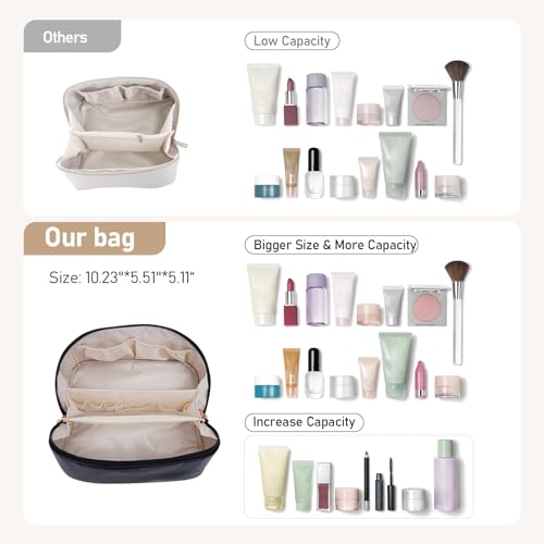 ETTP Large Capacity Cosmetic Bag for Women, Waterproof PU Leather Makeup Bag for Travel,Toiletry Bag Make up Organizer with Divider and Handle (Black) - Image 5