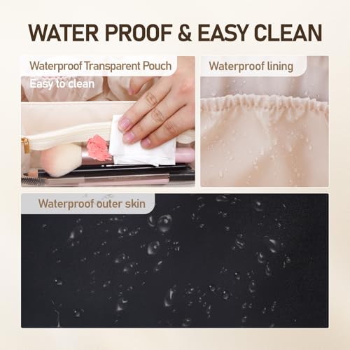 ETTP Large Capacity Cosmetic Bag for Women, Waterproof PU Leather Makeup Bag for Travel,Toiletry Bag Make up Organizer with Divider and Handle (Black) - Image 4