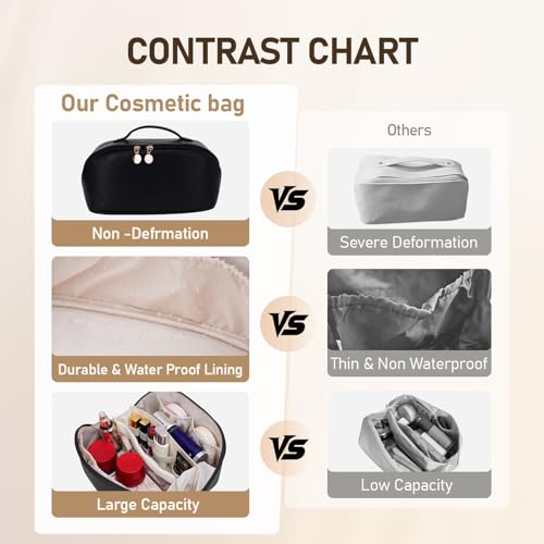 ETTP Large Capacity Cosmetic Bag for Women, Waterproof PU Leather Makeup Bag for Travel,Toiletry Bag Make up Organizer with Divider and Handle (Black) - Image 3