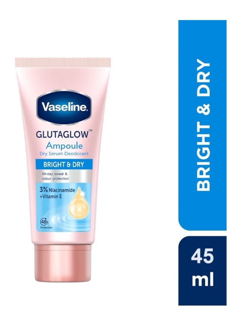 Vaseline GlutaGlow Dry Serum Deodorant for Underarms - Bright & Dry, 3% Niacinamide + Vitamin E, 48H Sweat & Odour Protection, 45ml - Image 1