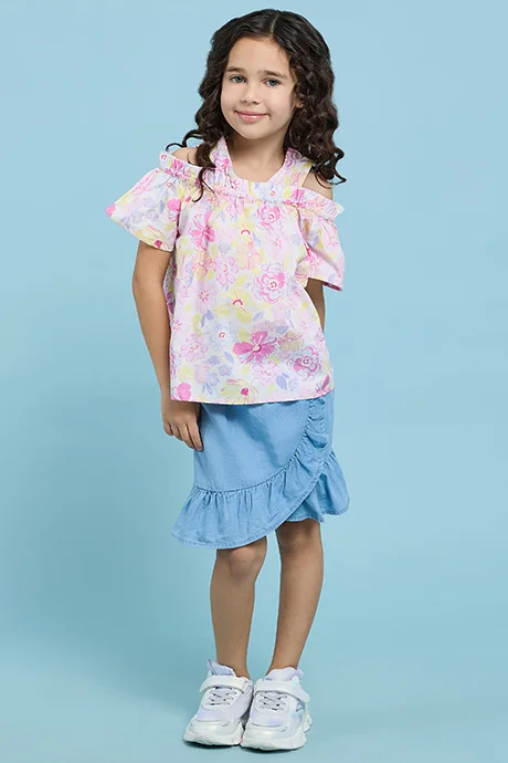 أر أند بي Floral Print Color Shoulder Top