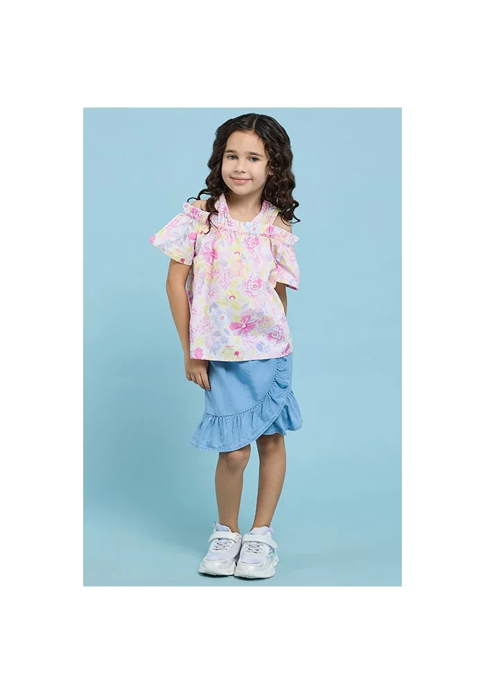 R&b Floral Print Color Shoulder Top