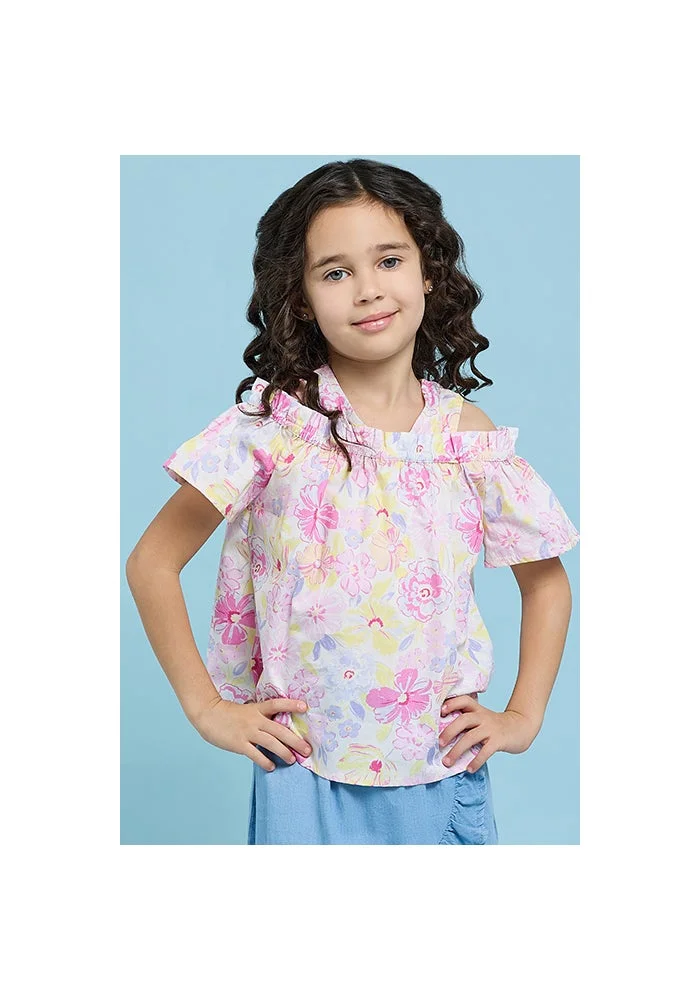 R&b Floral Print Color Shoulder Top