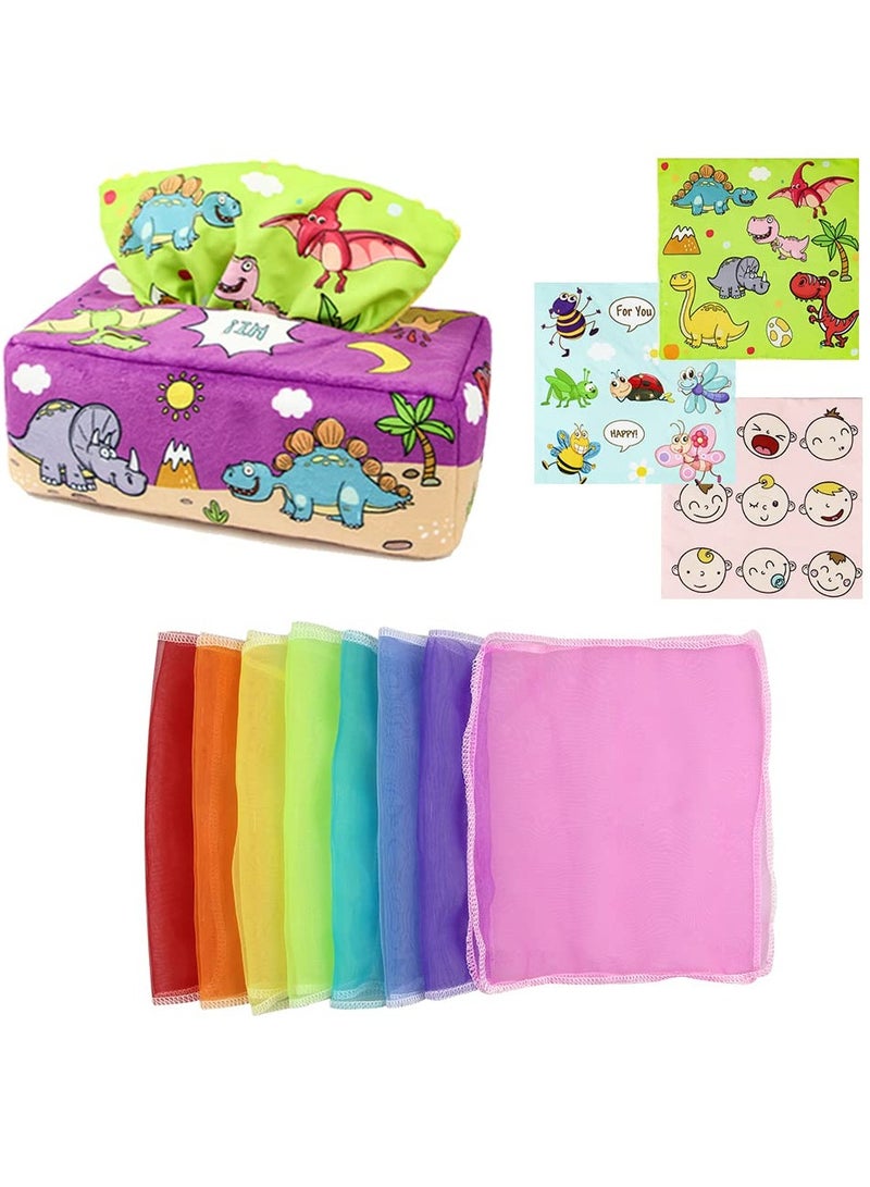 SYOSI Soft Paper Box Toys, Montessori Intellectual Sensory Soothing Toys Ringing Paper Hands-on Creative Toys for 6-12 Months Girls Boys Baby (Dinosaur) - Image 1