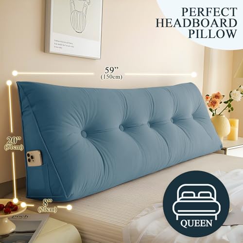 DANGHOOGY Headboard Pillow Queen, Large Triangular Wedge Headboard Pillow for Reading and Resting, Backrest Positioning Support Pillow with Removable Cover (Light Blue) - Image 3