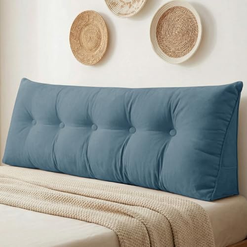 DANGHOOGY Headboard Pillow Queen, Large Triangular Wedge Headboard Pillow for Reading and Resting, Backrest Positioning Support Pillow with Removable Cover (Light Blue) - Image 1